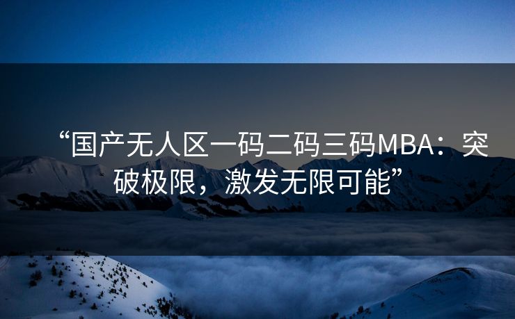 “国产无人区一码二码三码MBA：突破极限，激发无限可能”